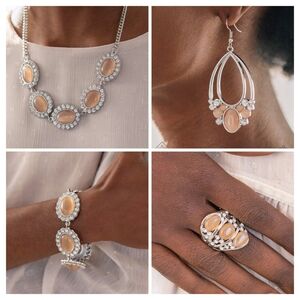 Paparazzi Jewelry Set Necklace Earrings Bracelet Ring Orange Silver New